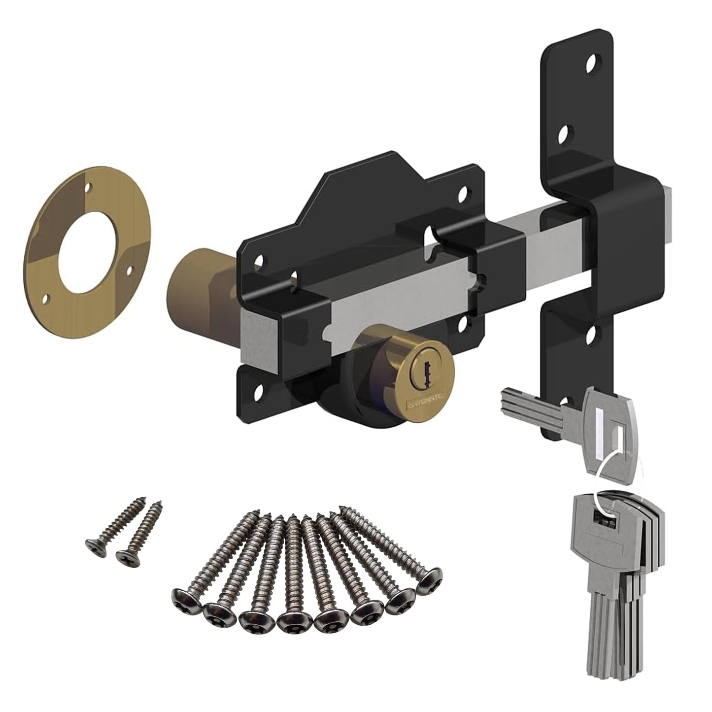 Gatemate 1490196 70mm Long Throw Gate Lock Double Locking 5 Keys Stainless Steel Gatemate