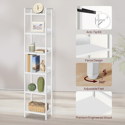 MAHANCRIS Bookshelf, 6-Tier Bookcase, Standing Book Shelf for Small Space, Storage Shelf Organizer, for Living Room, Bedroom, Study, Balcony