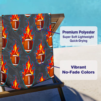 Violetpos Flaming American Football Beach Towel, Extra Large 180x90 cm 250GSM Microfibre, Sand Free Quick Dry