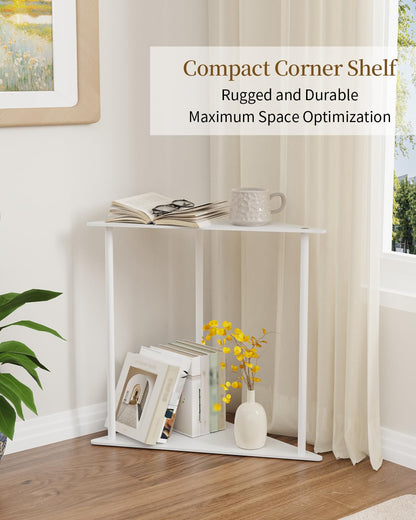 Yawinhe Triangle Metal Side Table,2-Tier Small Corner Table,White,1 Pack