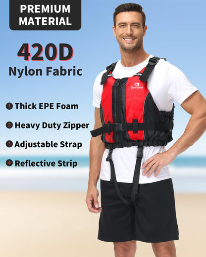 Owntop Buoyancy Aids Adults, Foam Buoyancy Vest Jacket with Crotch Strap Inner Pocket Unisex for Paddleboarding Kayaking Sup Fishing - Red XS/S