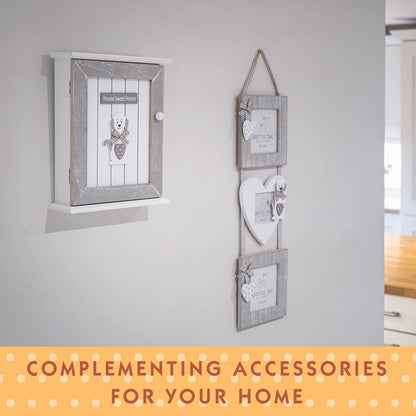 SPOTTED DOG GIFT COMPANY Key Box Wall Mounted Wooden Key Cupboard Cabinet with 6 Hooks for Hallway, Decorative Grey Dog Themed Home Decor