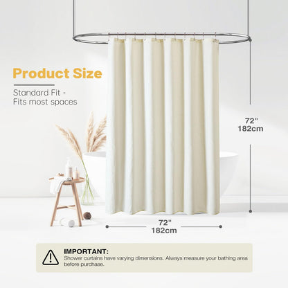 BTTN Waffle Weighted Shower Curtain, Waterproof, 182x182cm, Beige/Cream