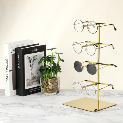 sourcing map Sunglasses Display Stand, 1Pcs - Stainless Steel Sunglass Rack, 4-tier Glasses Stand with Jewelry Holder Base