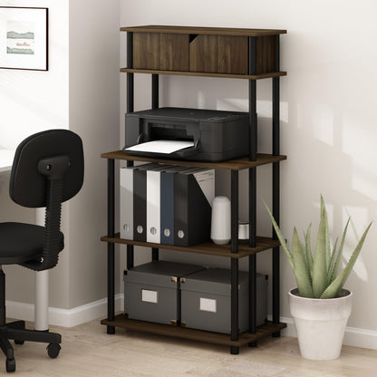 Furinno TURN-N-TUBE Printer Stand with Storage, 5-Tier Large Printer Stand, Printer Table with Top Cabinet, for CPU, Office Supplies, Brown Walnut