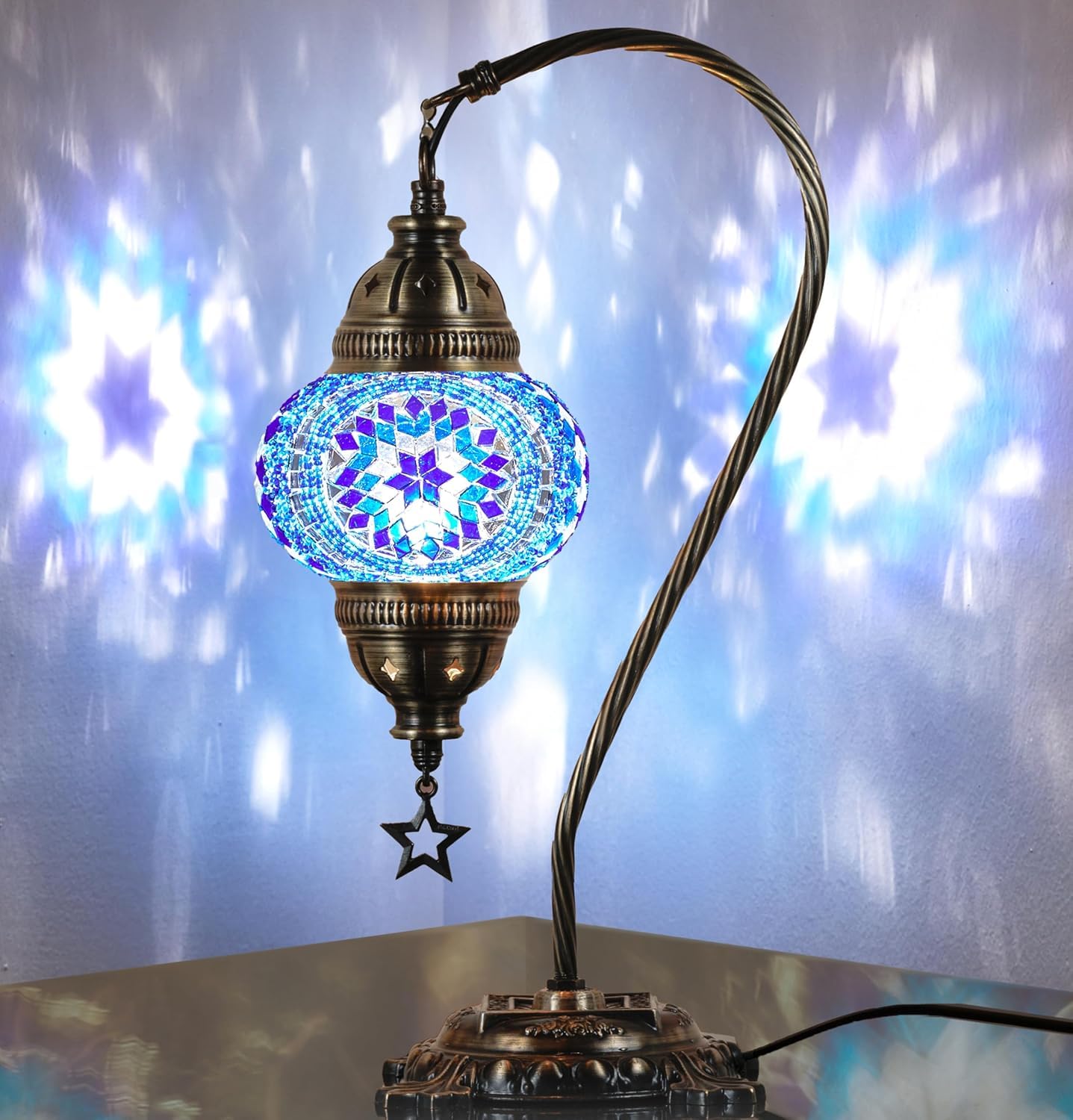 DEMMEX Turkish Moroccan Mosaic Table Lamp for Bedroom, Living Room - Tiffany Style Desk Bedside Lamp, Lampshade, Glass Mosaics & Beads, Decorated