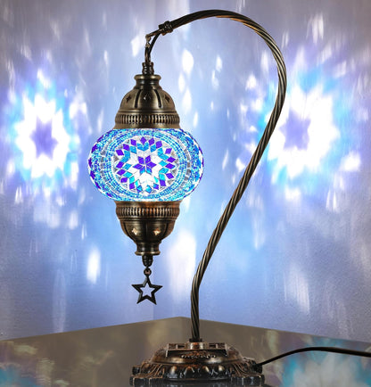 DEMMEX Turkish Moroccan Mosaic Table Lamp for Bedroom, Living Room - Tiffany Style Desk Bedside Lamp, Lampshade, Glass Mosaics & Beads, Decorated