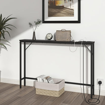 VEDECASA 5.9" Skinny Console Table with Charging Station Narrow Long Behind Couch Table with Power Outlets USB Ports Slim Sofa Table for Entryway