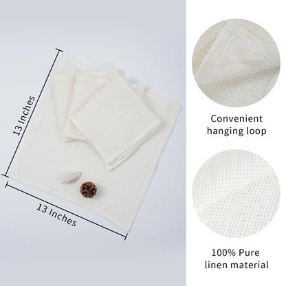 HSOFTIFY 100% Linen Face Cloth for Washing 4 Pack with Hanging Loop, White