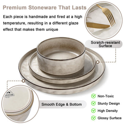 Homikit Dinner Sets for 6 People, 18-Piece Dinnerware Reactive Glaze Stoneware Set, Round Plates and Bowls for Home Kitchen, Chip & Scratch Resistant,