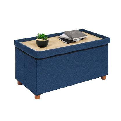 Bonlife Storage Ottoman with Tray, Foldable Bench with Wooden Legs