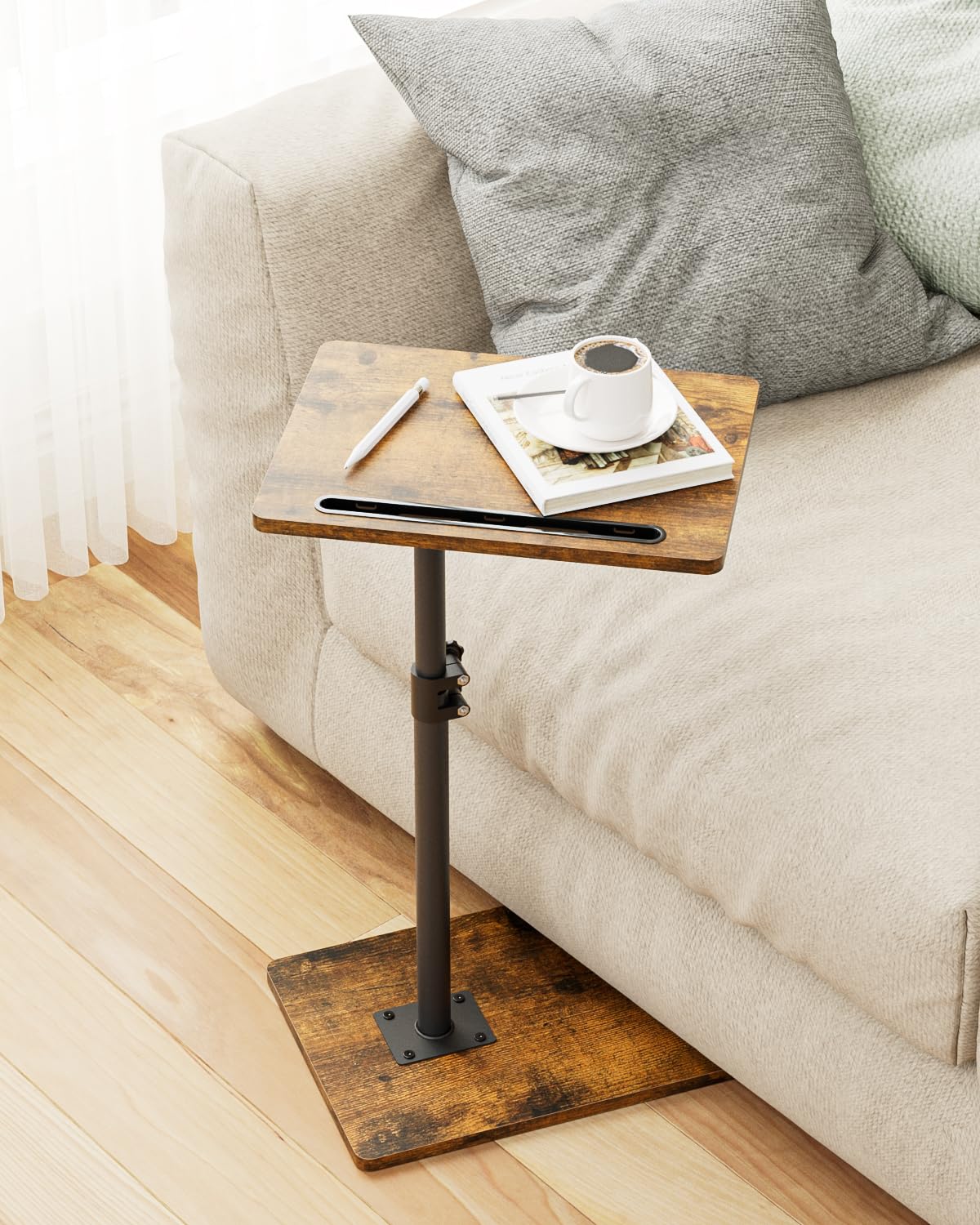 Apetaccat Side Table, C-Shaped Adjustable Sofa Table, 360°Swivel Coffee Tables,40x30x(45-83) cm,Small End Tables Bedside for Living Room