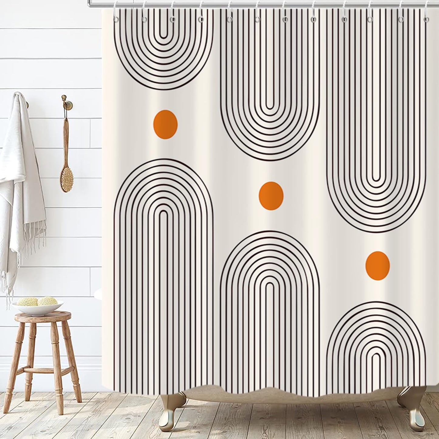 GKLEASG Mid Century Shower Curtain, Minimalist Arch Simple Sun Modern Beige Boho Machine Washable Waterproof Fabric for Bathroom Decor Bathtub with