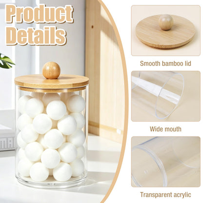 Yuaerbuo 4Pcs Cotton Bud Holder with Bamboo Lid, Cotton Swab/Ball/Pad Holder Dressing Table Accessories Compatible with Qtips Cottons Buds Organiser