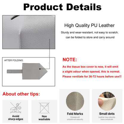 KASESSS 2 Pcs PU Leather Tissue Box Covers, Square Modern Collapsible Decorative Napkin Dispenser for Home Office Hotel Car