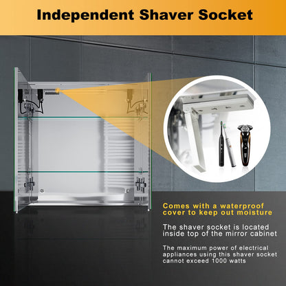 ELEGANT Bathroom Mirror Cabinet with LED Lights & Shaver Socket, 630x650mm