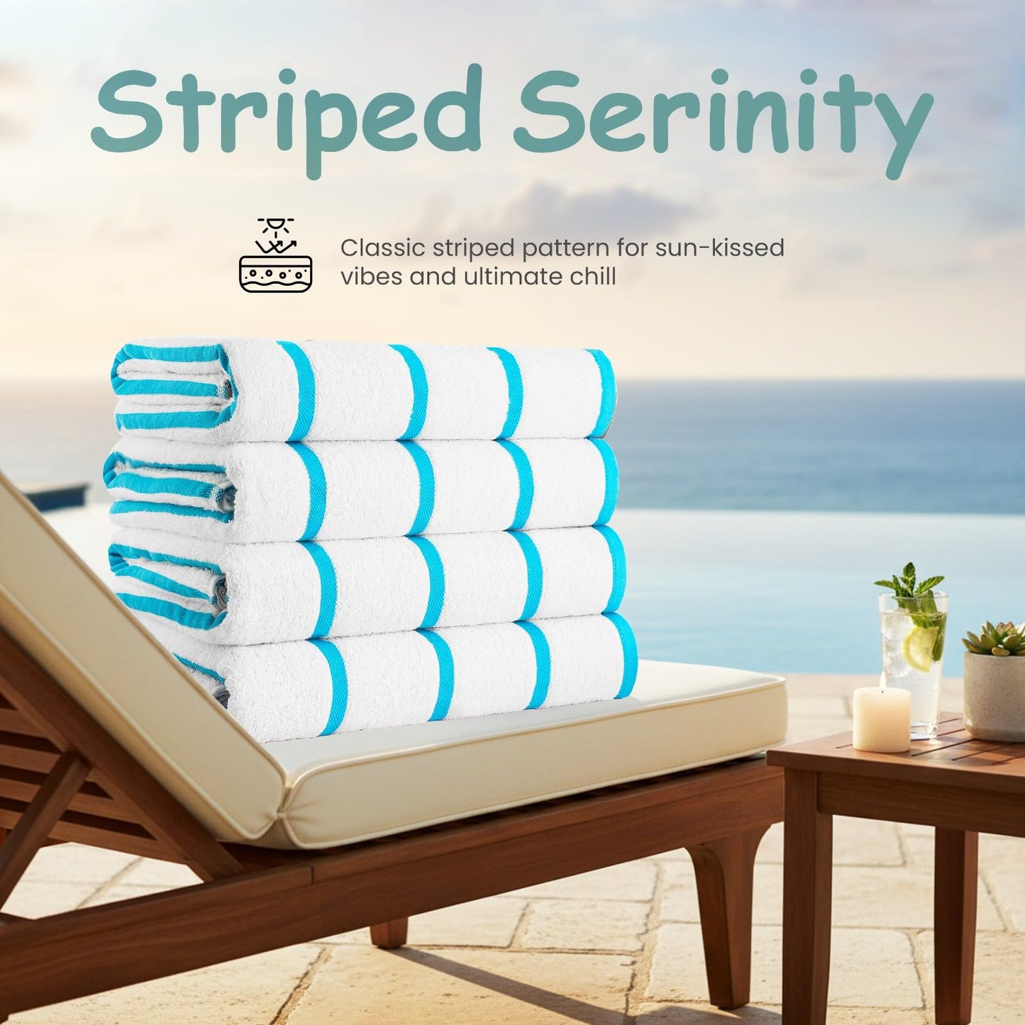 CASA COPENHAGEN Cabana Pool 4-piece set of large bath towels, 76x152 cm, 550 GSM, designed in Denmark, made from soft Egyptian cotton for bathroom