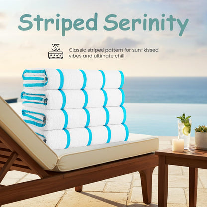 CASA COPENHAGEN Cabana Pool 4-piece set of large bath towels, 76x152 cm, 550 GSM, designed in Denmark, made from soft Egyptian cotton for bathroom