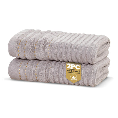 Rapport Home 2-Pack Linear Hand Towels | 50x85cm 100% Cotton 500GSM | Absorbent & Soft Bathroom Towel Set | Oeko-Tex Certified | Dove Grey