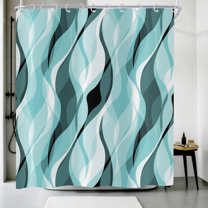 Hnmdmyi Turquoise Shower Curtain 180x200, Modern Abstract Turquoise and Grey Striped Bathroom Curtains with Hooks Waterproof Polyester Fabric