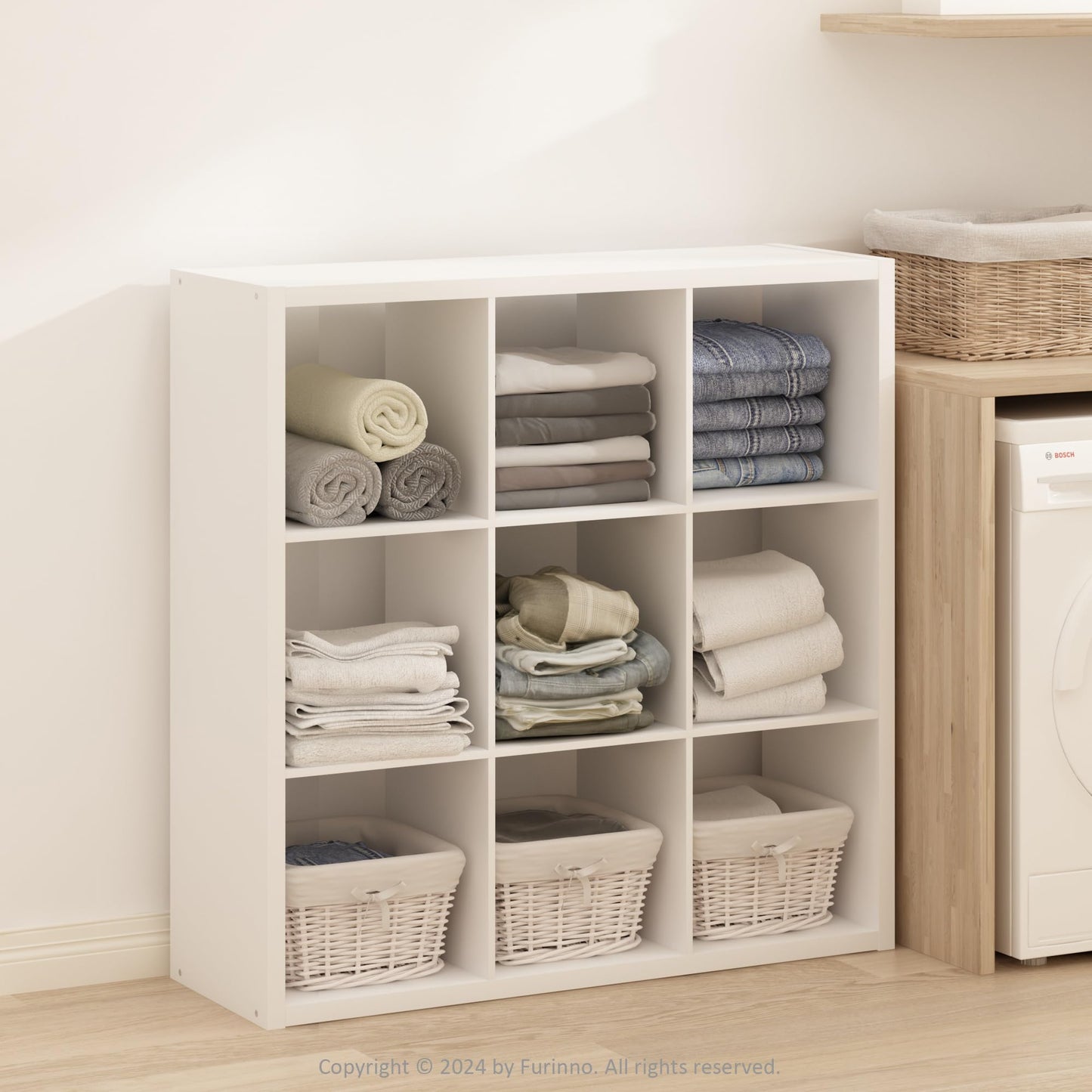 Furinno SIMPLE Cube Storage Organizer, 9-Cube Display Shelf, Open Back Shelving Unit, Storage Shelves, Extra Thick Frame
