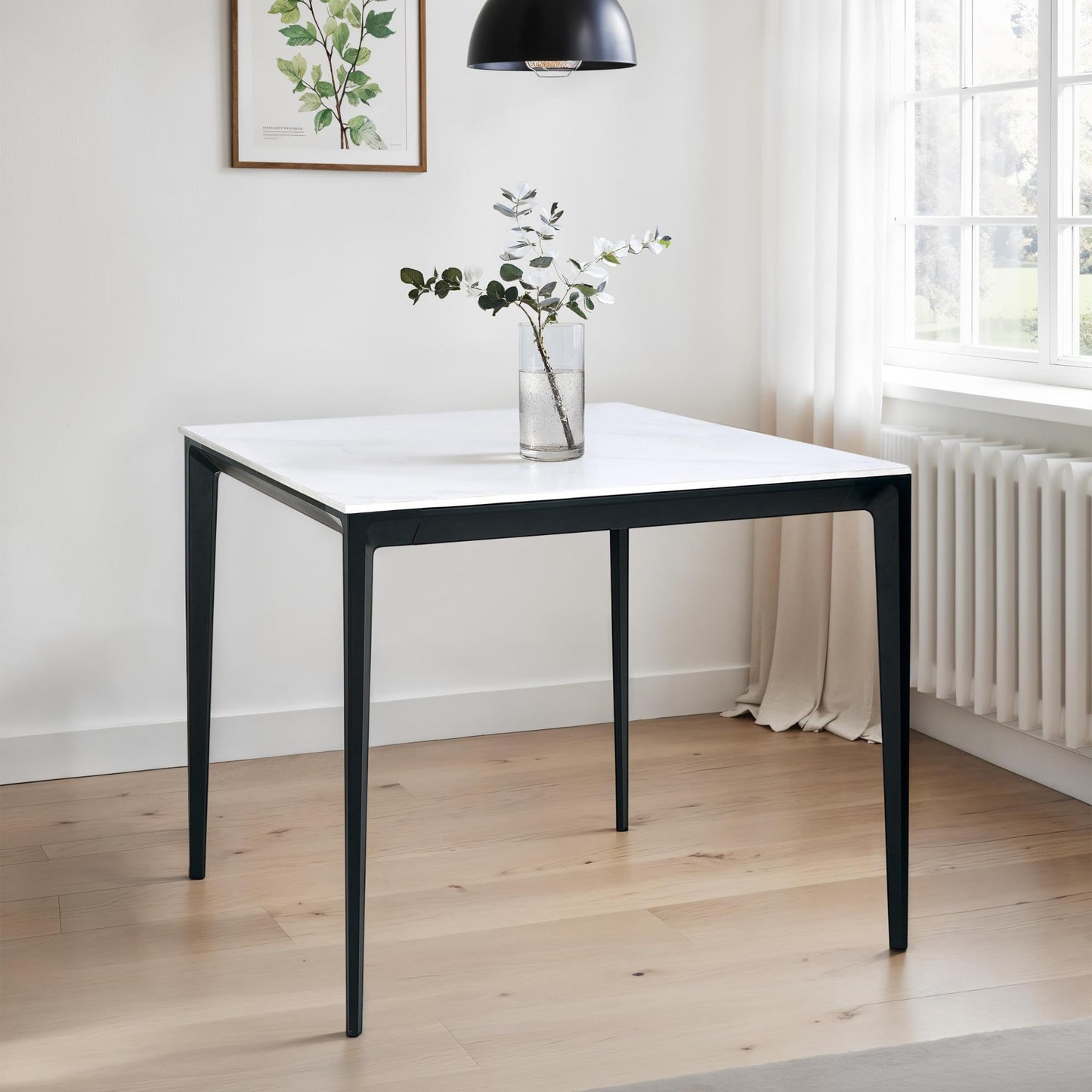 Julian Bowen Miami Square Dining Table, White Marble Effect - H74 x W80cm