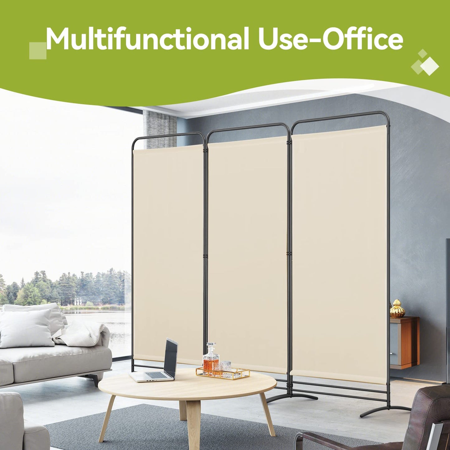 Angel Living Paravent 3 Panels Protective Screens Folding Screen Room Divider Screens Room Partitions Garden Privacy Outdoor Screens (Beige)