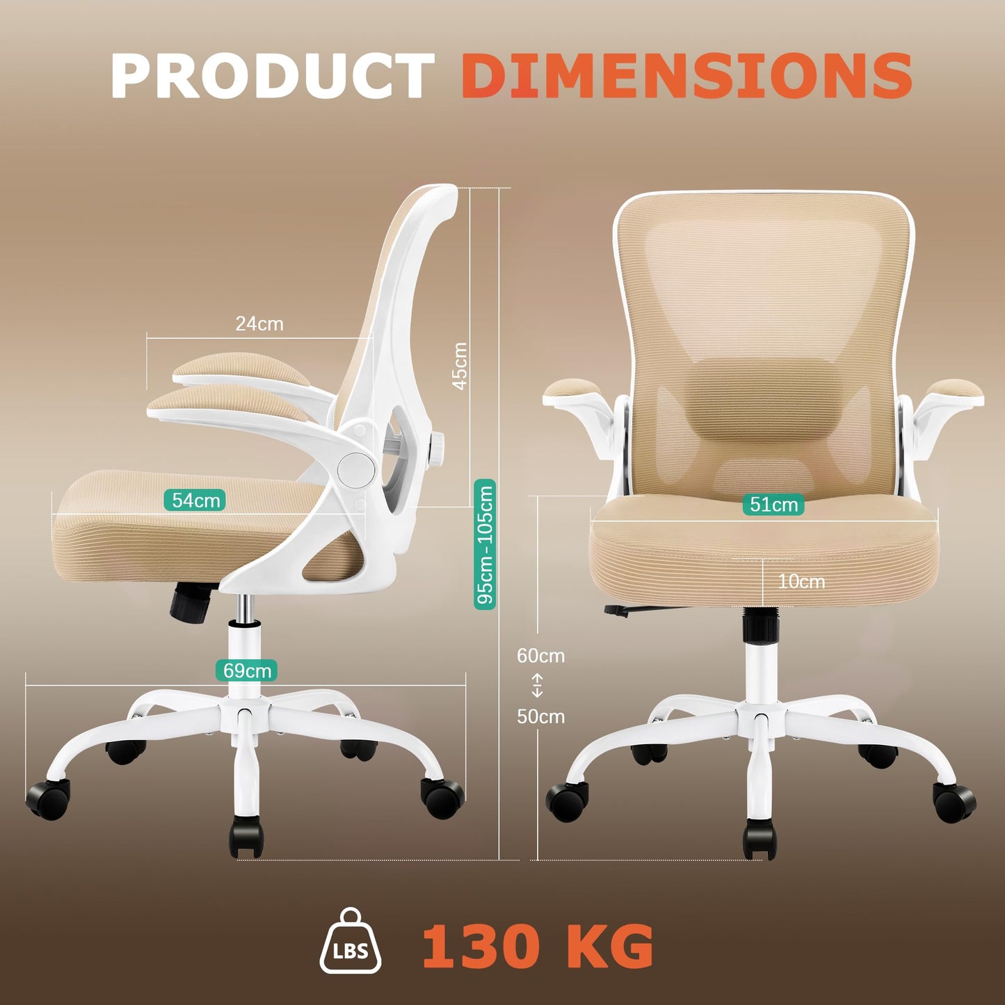 Coscendo Ergonomic Mesh Office Chair with Flip-Up Armrests, Khaki