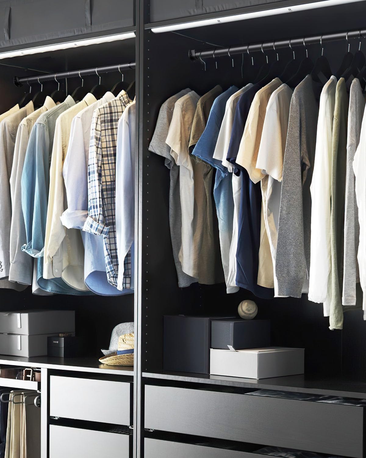 Wardrobe Rail, 43 to 97 CM Stepless Adjustable Metal Rails To Hanging Clothes, 3.3 CM Heavy Duty Wardrobe Rails and Fittings for Closet Wardrobes