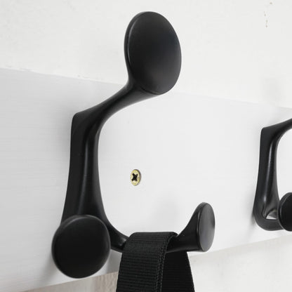 HONSKY Wall Mounted Coat Rack, 43cm White Pine Wood Base, 3 Black Sturdy Aluminium Alloy Triple Hooks (9 Hanging Points)