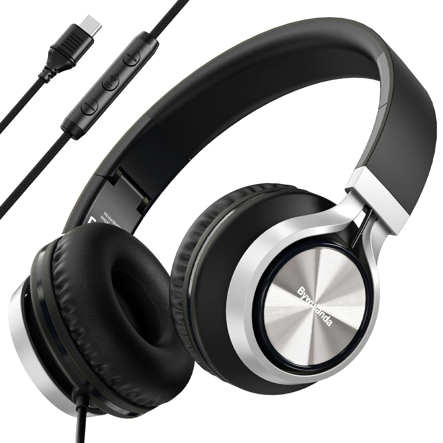 Bywulanda USB C Headphones with Mic and Volume Control, Over Ear Stereo Headsets for iPhone 15 16 Pro, Wired Foldable Headphones for Smartphones