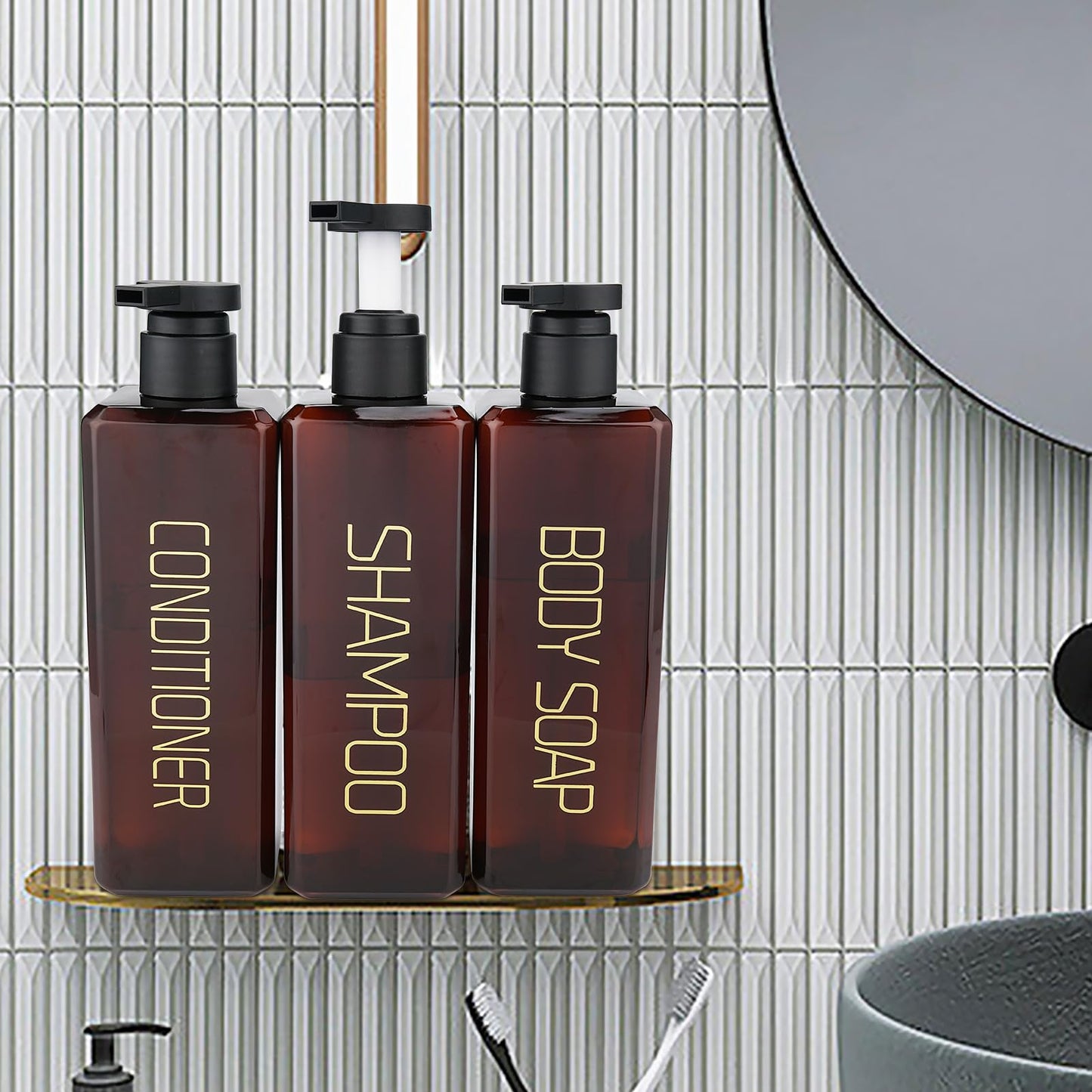 Hokretme 3 Pack Shampoo and Conditioner Dispenser 550ml Shower Soap Bottles Refillable Shampoo Pump Bottle Dispenser Plastic Empty Body Wash