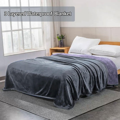 YISURE Waterproof Reversible Blanket for Bed, Leakproof Squirt Love Queen Size Blanket for Adults, King Size 90"x80" (Grey/Purple)