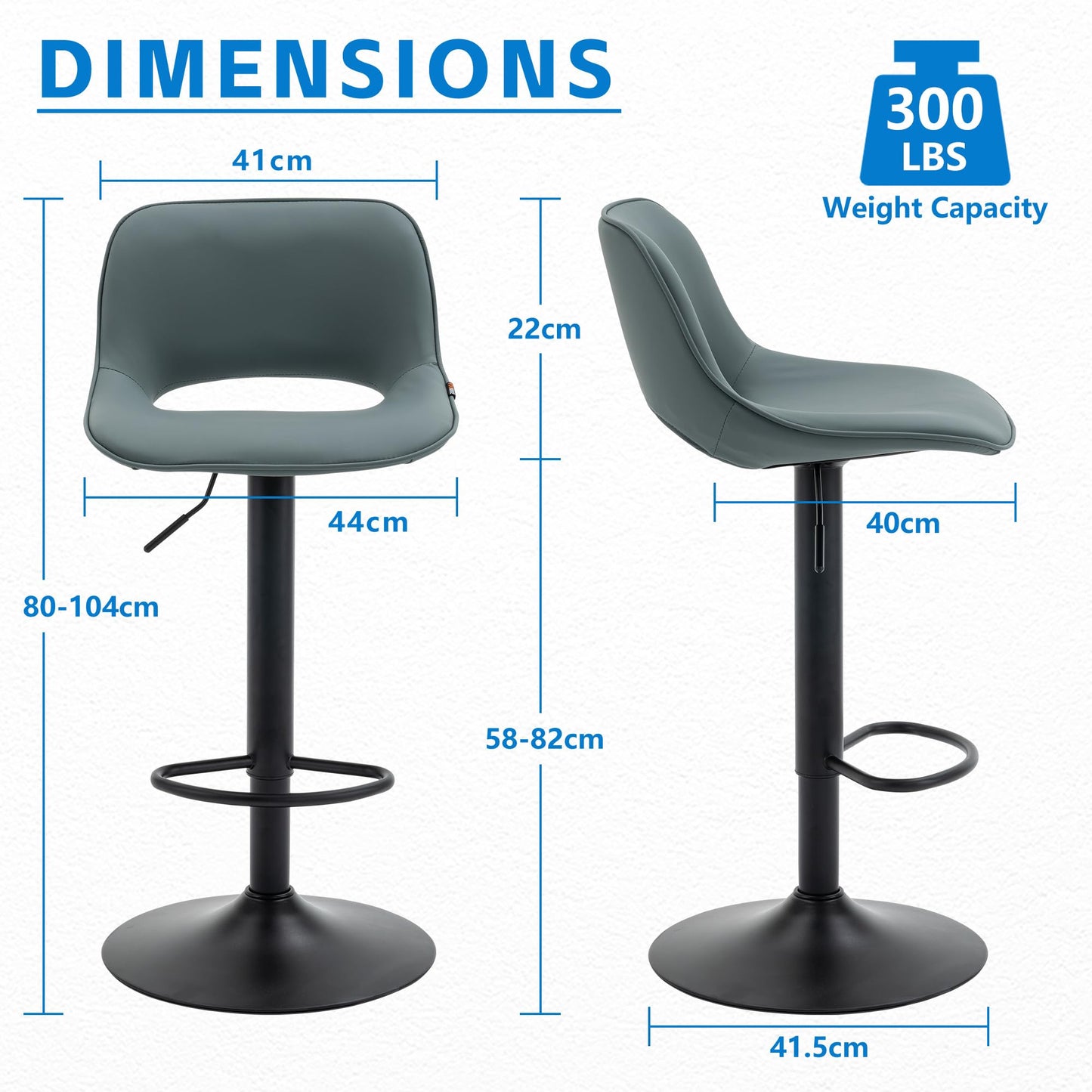 YOUNIKE Bar Stools Set of 2 Modern Swivel Barstools, Adjustable Counter Height Bar Chairs Faux Leather Upholstered Counter Stools with Hollow Back