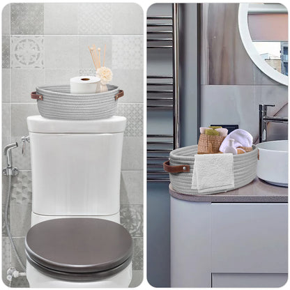 AmapleL Woven Storage Basket with Handles for Toilet Tank Top, Bathroom Storage Organizer Basket Bin Toilet Paper