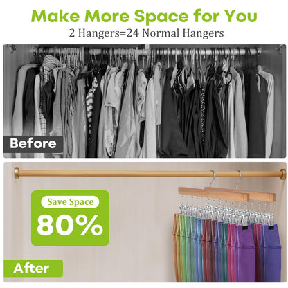 Minicoco 2 Pack Trouser Hangers with Clips, Legging Organizer for Closet Non slip Metal Holds 24 Leggings Holders Pants Hangers,Space Saving