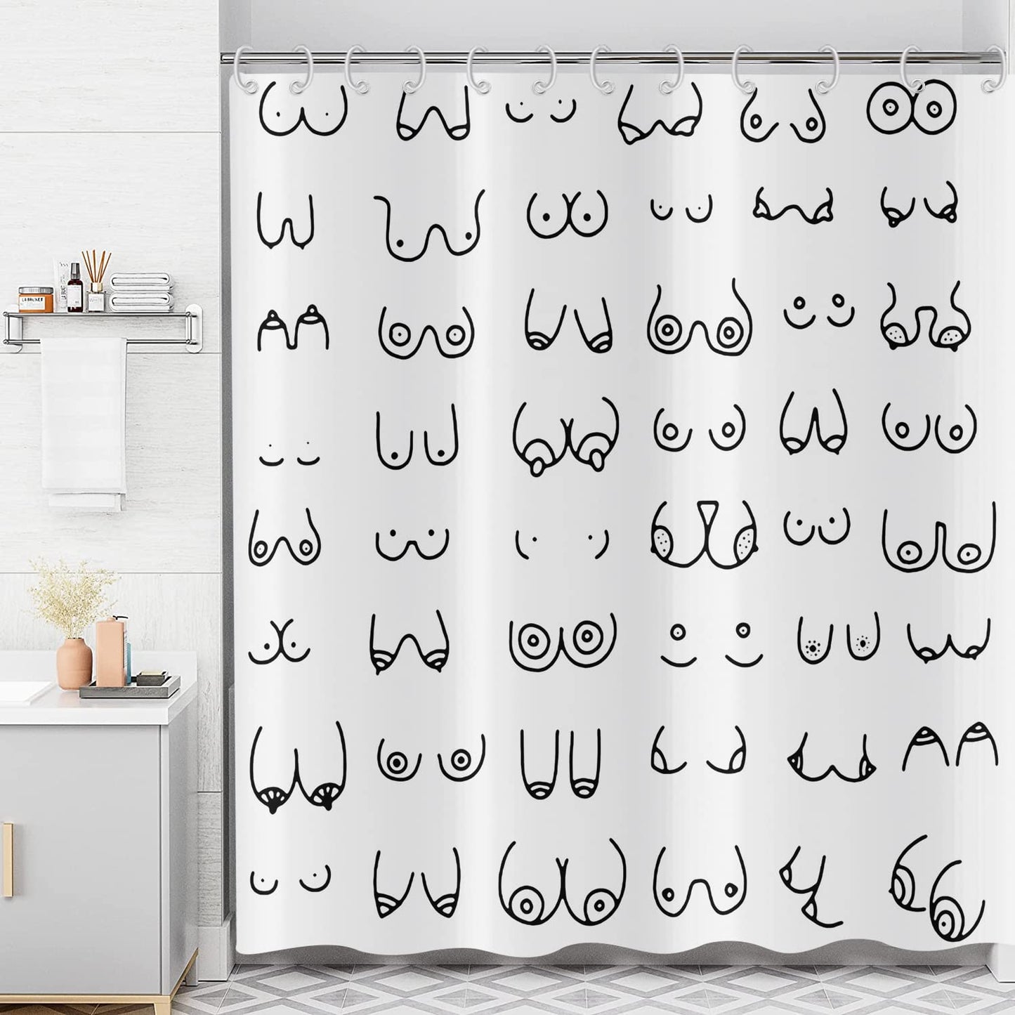 ASDCXZ Shower Curtain Black White 180x180 cm, Modern Simple Funny Black White Graffiti Lines Washable Fabric Bath Shower Curtains Polyester Textile