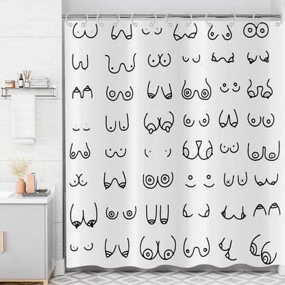 ASDCXZ Shower Curtain Black White 180x180 cm, Modern Simple Funny Black White Graffiti Lines Washable Fabric Bath Shower Curtains Polyester Textile