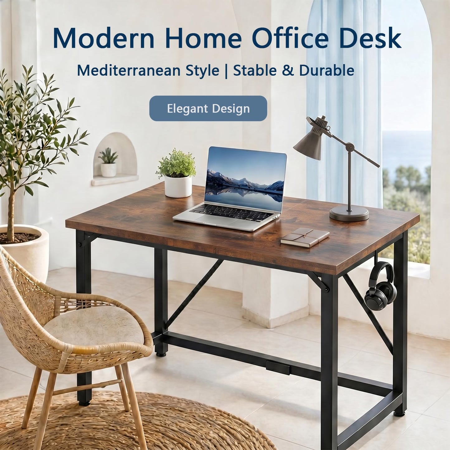 JUMMICO 100×50cm Computer Desk, Compact Home Office Writing Desk, Small Study Laptop Workstation for Limited Space, Quick Assembly, Metal Frame