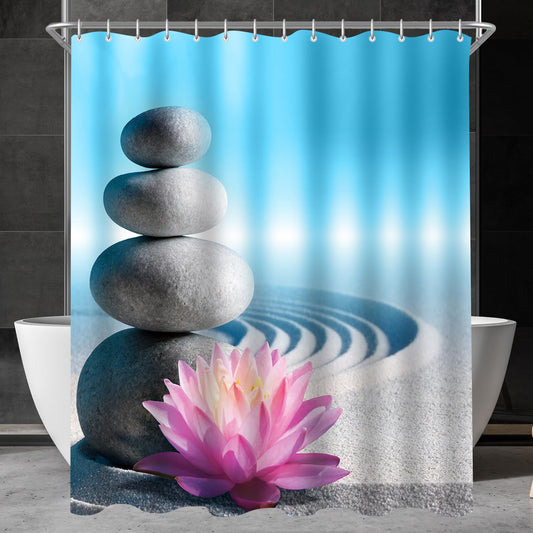 Lerores Shower Curtain 200 x 200 cm, Gravel Desert Anti-Mould Textile, Weighted Hem, Water-Repellent, Washable Polyester Fabric Bath Curtains 12 with