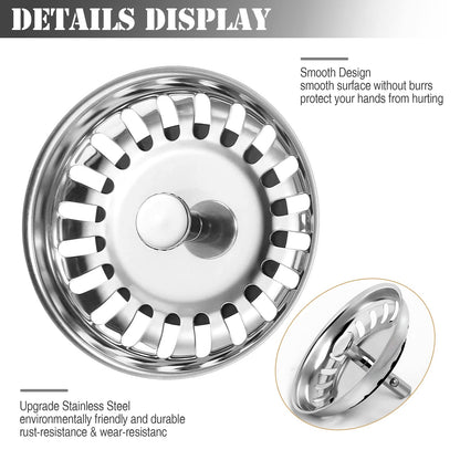 2 Pack Kitchen Sink Strainer Plug, Stainless Steel Push Style Plug for Sink Drainer Waste Plug Basket Strainer and Plug Replacement for Kitchen Sink