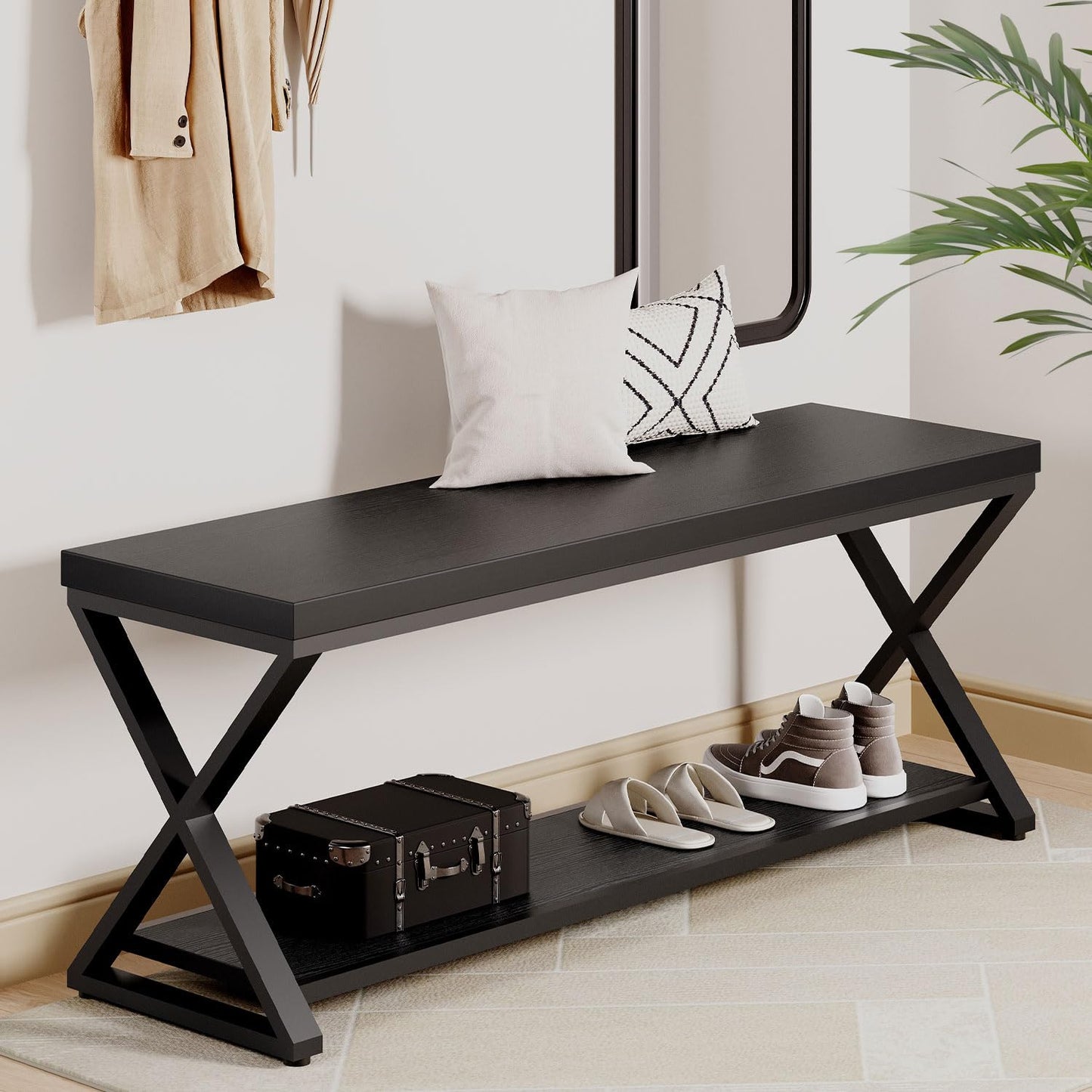 IBF Shoe Storage Bench Entryway shoe Benches for Hallway 120cm Black Oak