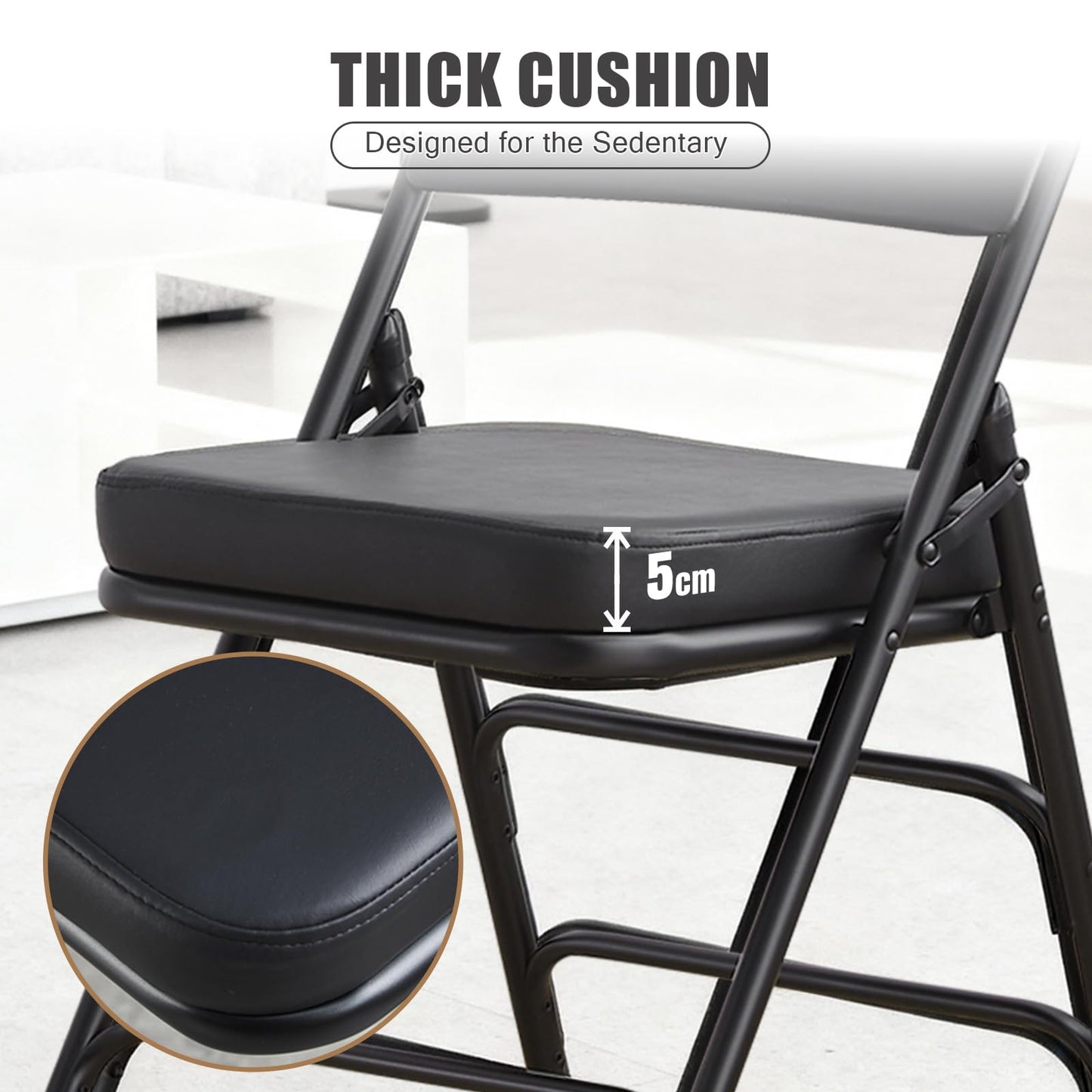 CHAIRABLE Padded Folding Chairs with Thick Cushion, 2 Pack Black