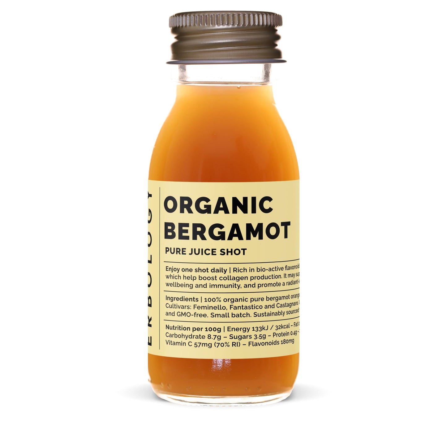 Erbology Organic Bergamot Juice 12 Daily Shots (60ml) - Supports Immunity and Collagen Production - High in Vitamin C and Bio-active Flavonoids -