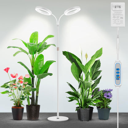 Garpsen Grow Lights, Dual-Head Full Spectrum LED Plant Lights for Indoor Growing with Stand, 3 Color Modes Grow Lamp with Timer 6/12/16H, 5 Dimmable