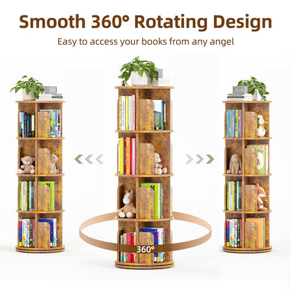 WEMANER 4-tier Rotating Kids Bookshelf, Wooden 360° Small Corner Revolving Spinning Bookcase
