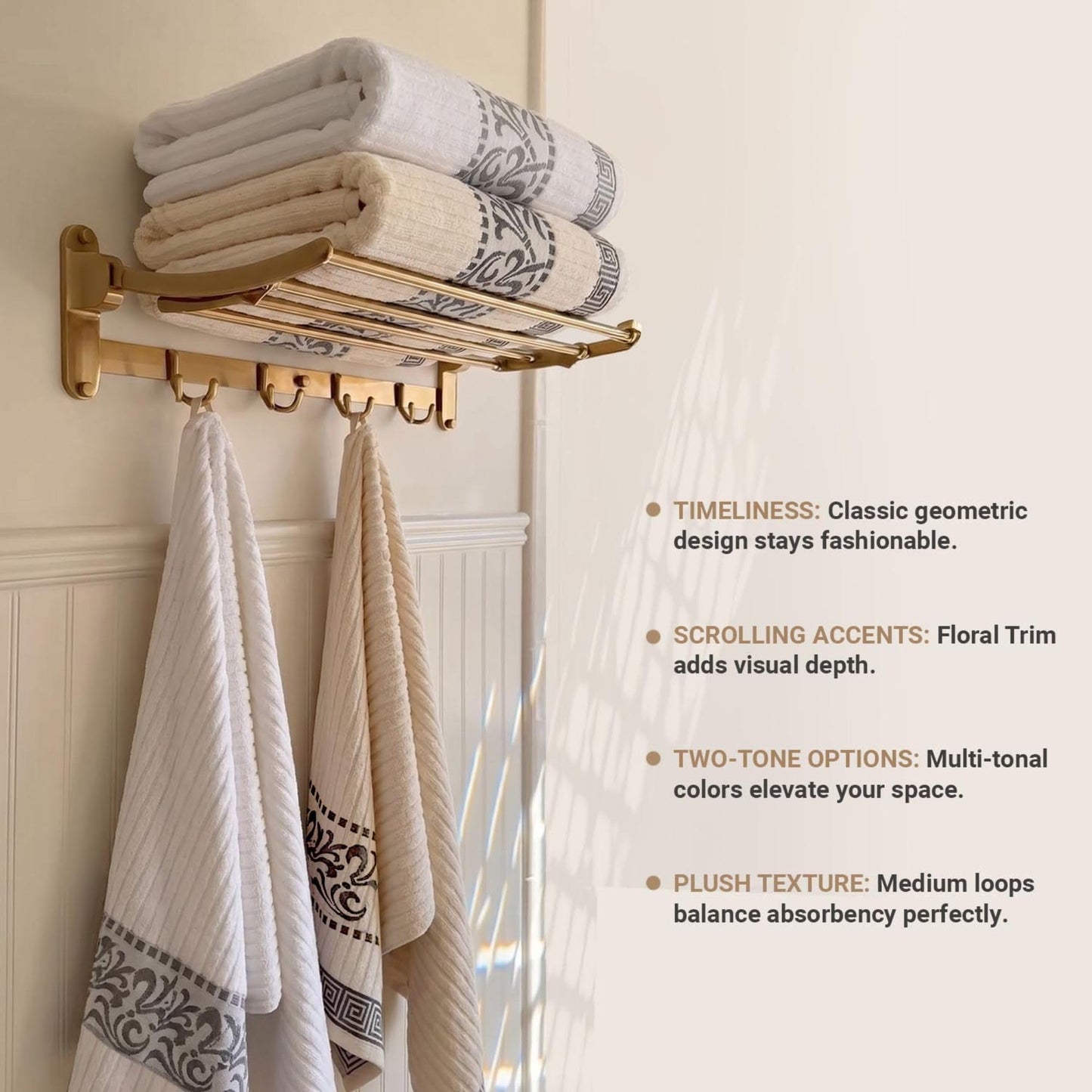 Superior 8 Piece Cotton Towels, Highly-Absorbent Plush Decorative Bohemian, Greek Key Trim Jacquard Dobby Border, Face Towels 13” x 13”