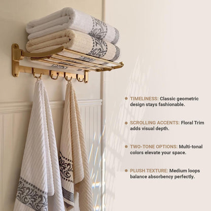 Superior 8 Piece Cotton Towels, Highly-Absorbent Plush Decorative Bohemian, Greek Key Trim Jacquard Dobby Border, Face Towels 13” x 13”