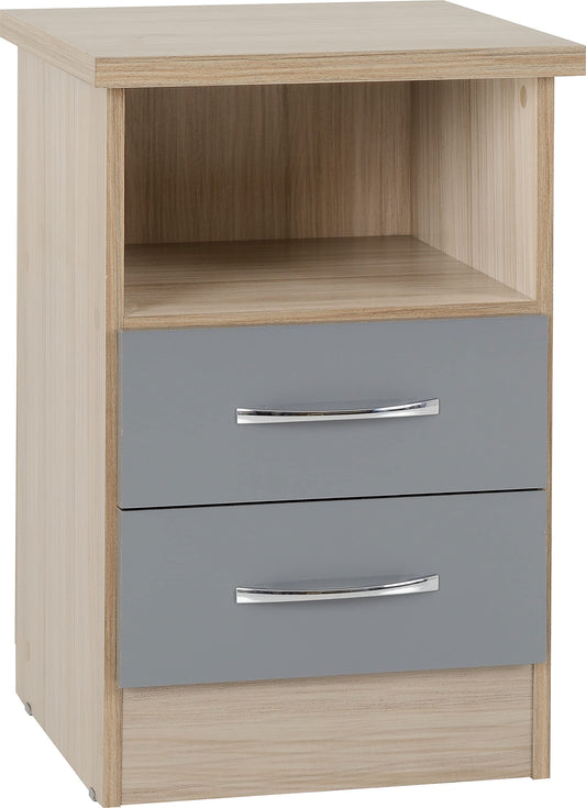 Seconique Nevada 2 Drawer Bedside in Grey Gloss/Light Oak Effect Veneer