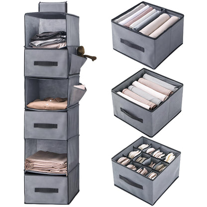 Chostky 6-Shelf Hanging Storage Organiser with 3 Removable Drawers, 6 Shelves Hanging Storage Shelves